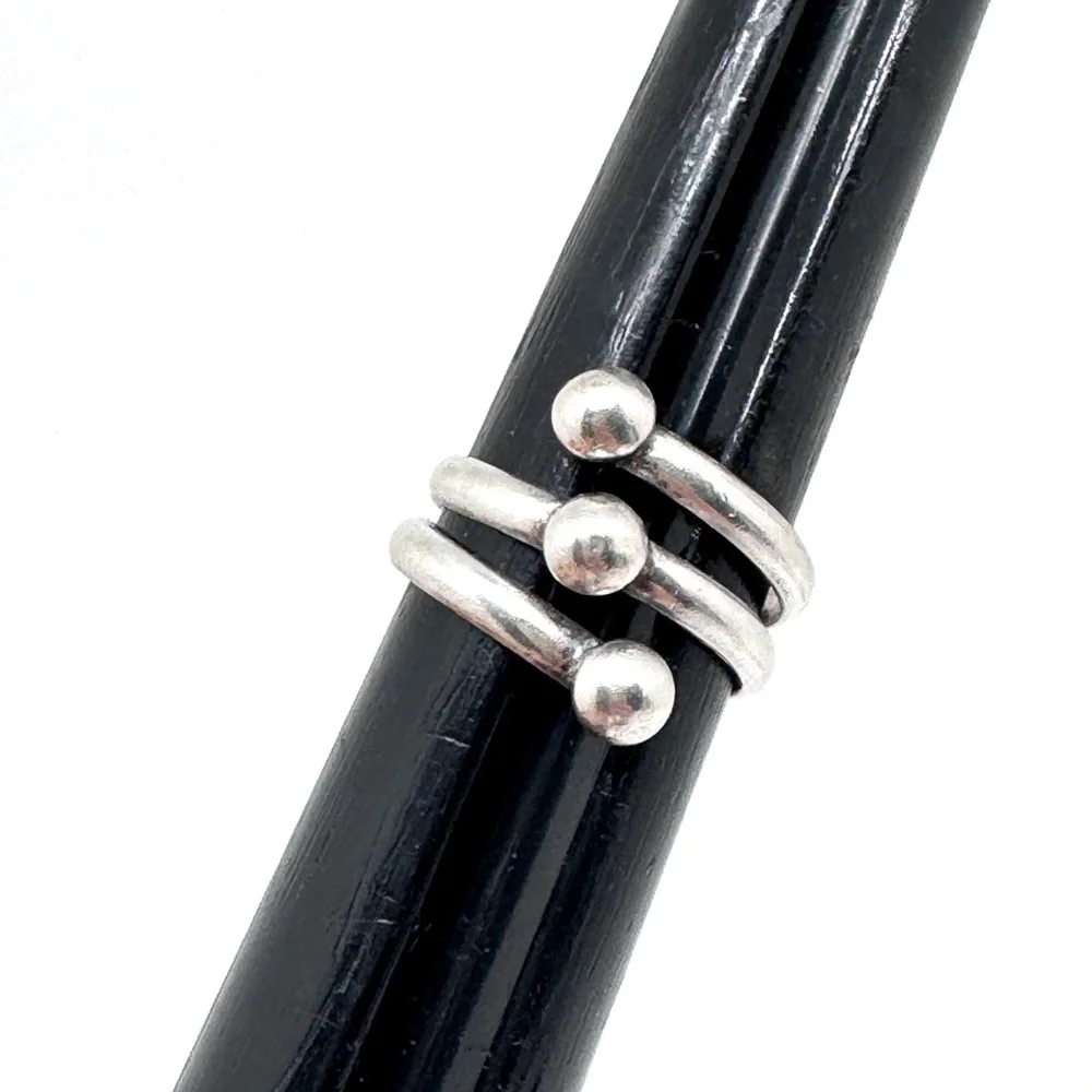 Vintage Sterling Silver Triple Beaded Wrap Bypass Ring Size 7 1/2